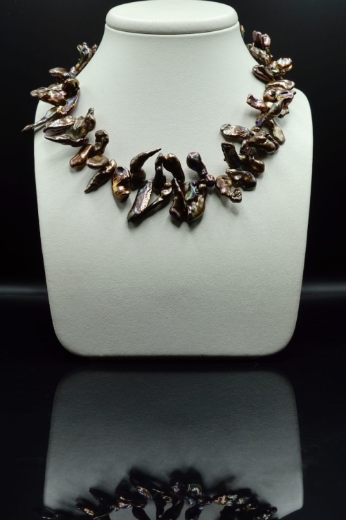 Kolia Boho z brązowych pereł Keshi