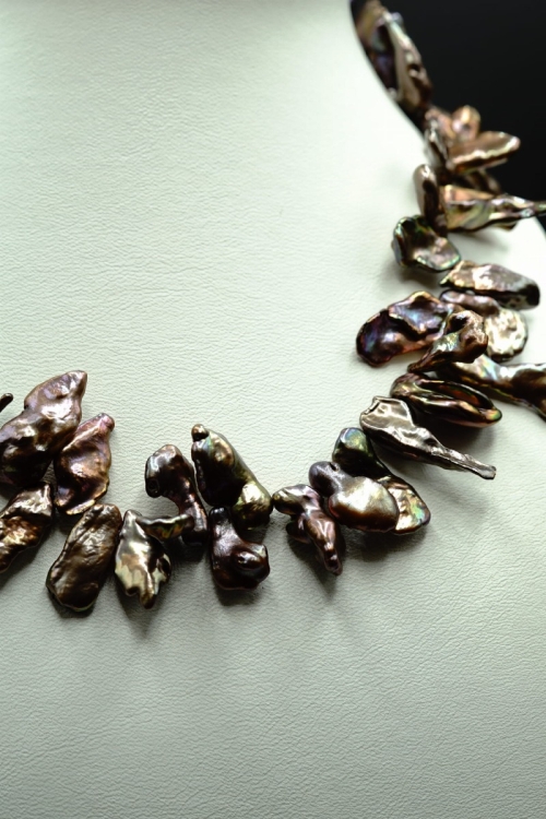 Kolia Boho z brązowych pereł Keshi