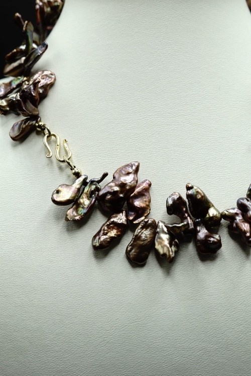 Kolia Boho z brązowych pereł Keshi