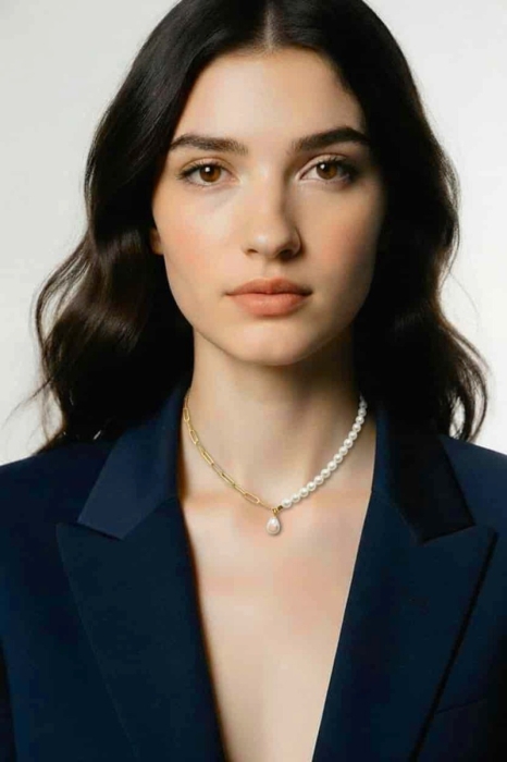 Choker z perłami i złotym łańcuszkiem