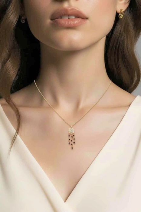 Pozłacany Choker Łapacz Snów z czarnymi Kryształkami