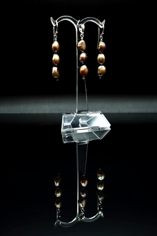 Kolczyki i zawieszka Boho z brązowych pereł Barock