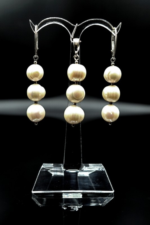 Kolczyki i zawieszka Boho z białych pereł Round