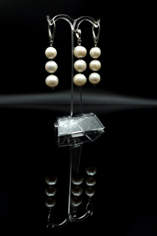 Kolczyki i zawieszka Boho z białych pereł Round