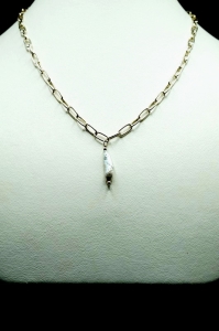 Srebrny Choker z białą perłą Biwa