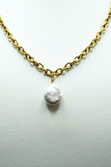Złoty choker łańcuch ze srebrną perłą Coin