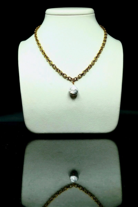 Złoty choker łańcuch ze srebrną perłą Coin